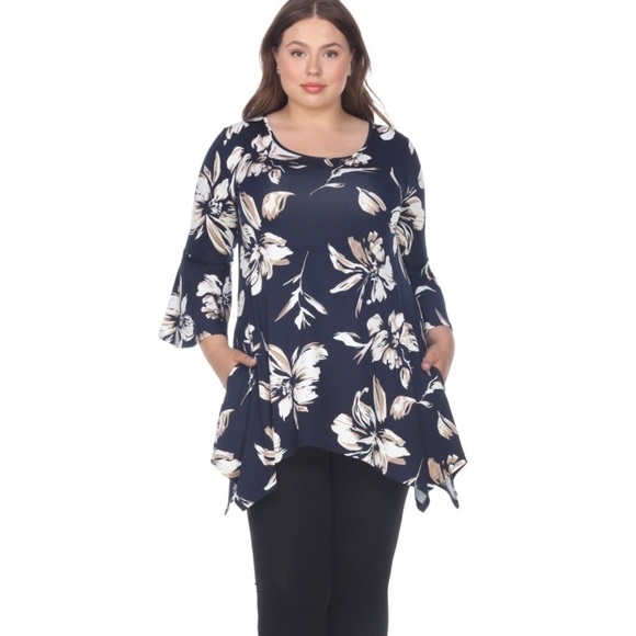 White Mark Blanche Tunic Top Scoop 3/4 Sleeves, women’s shirt navy size M - Picture 1 of 15